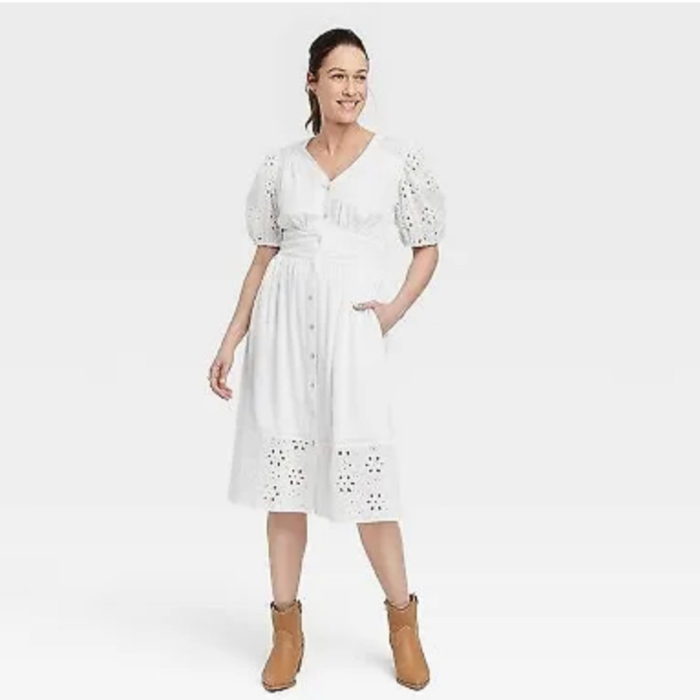 Women's Short Sleeve A-Line Dress - Knox Rose White L
